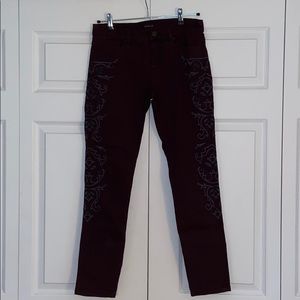Maroon Mid Rise BDG Jeans with Western Detailing